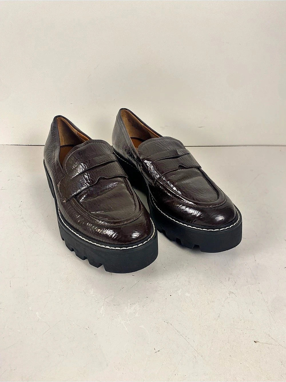Franco Sarto Brown Lug Sole Loafers Size 7
Area Of Pealing On Insole